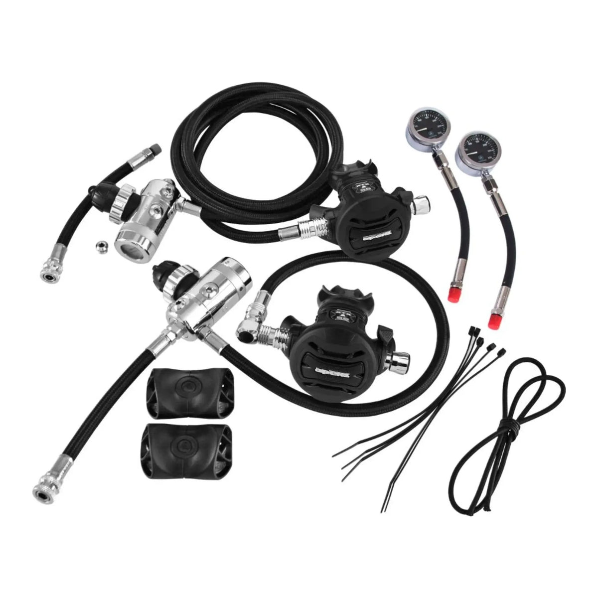 Apeks XTX50 sidemount set: XTX50 second stage, DST 5-port first stage and TEK pressure gauge