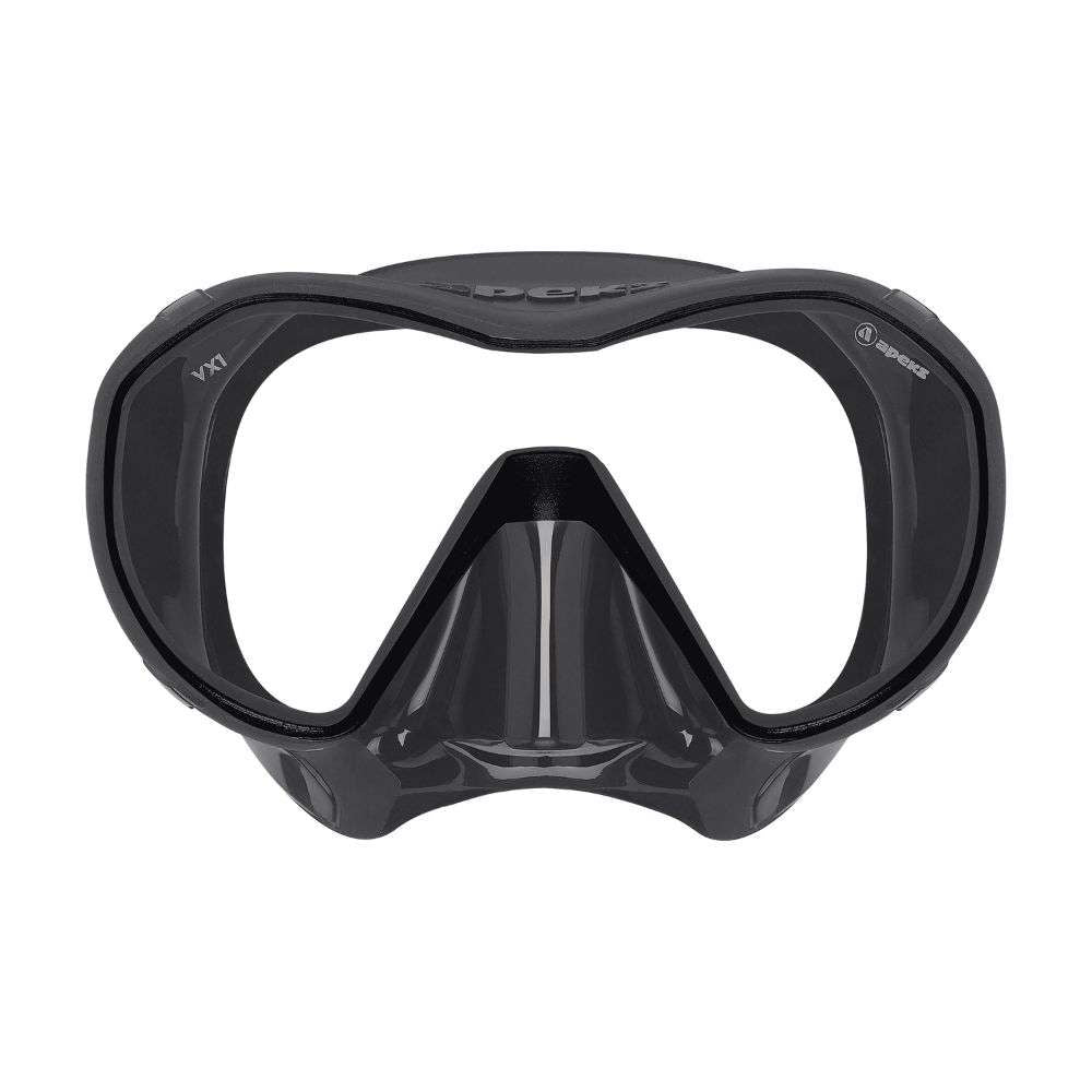 Apeks VX1 frameless dive mask in dark grey with a clear lens
