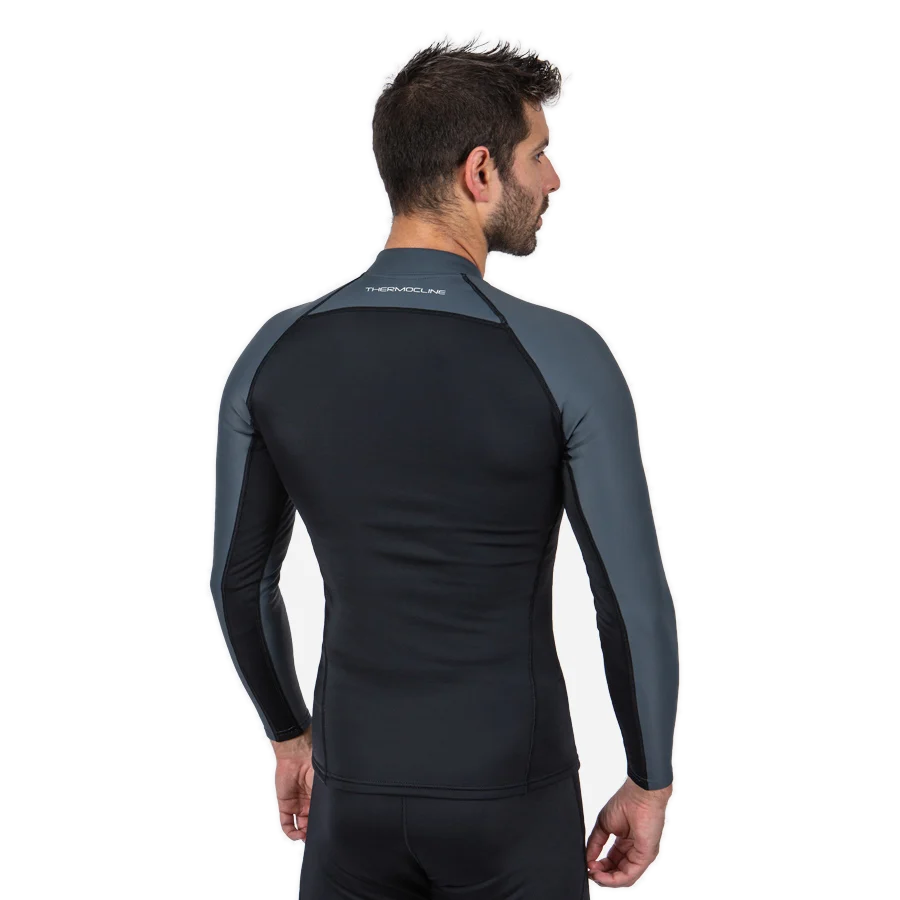 Men's Fourth Element Thermocline long-sleeve top with a front zip, black with grey shoulder panels