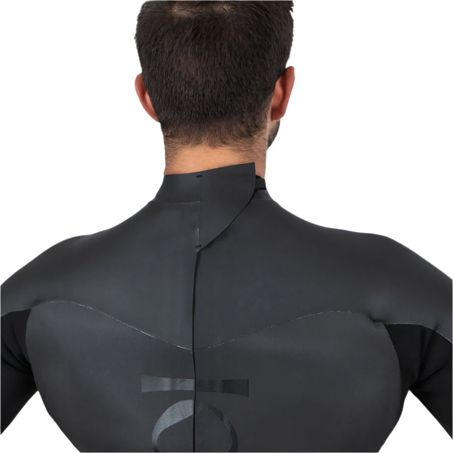 Men's Fourth Element RF1 3/2mm freediving suit worn front on, black with grey chest and thigh panels