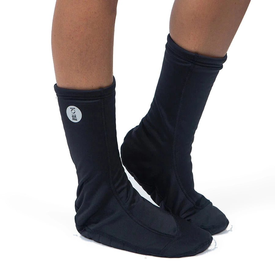 Pair of black Fourth Element Hotfoot Pro drysuit socks shown as a product pair