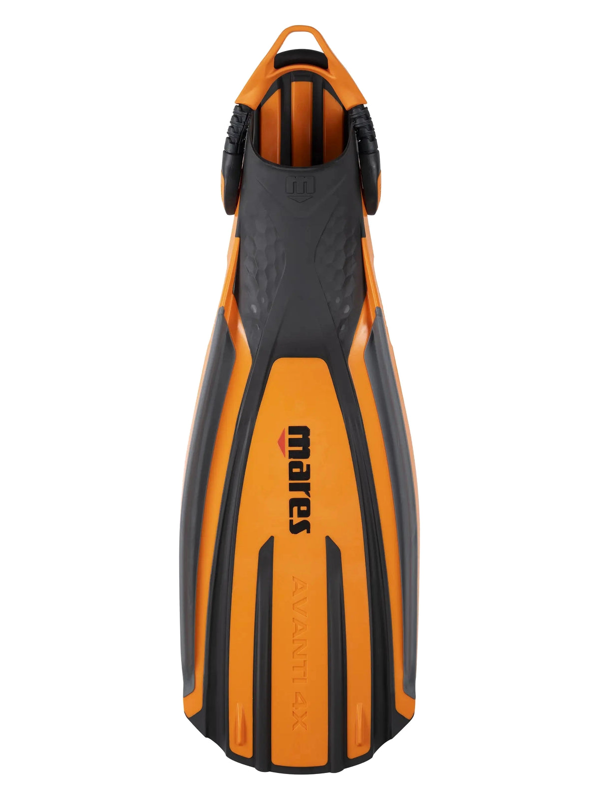 Mares Avanti Quattro 4X fin in orange and black, top view