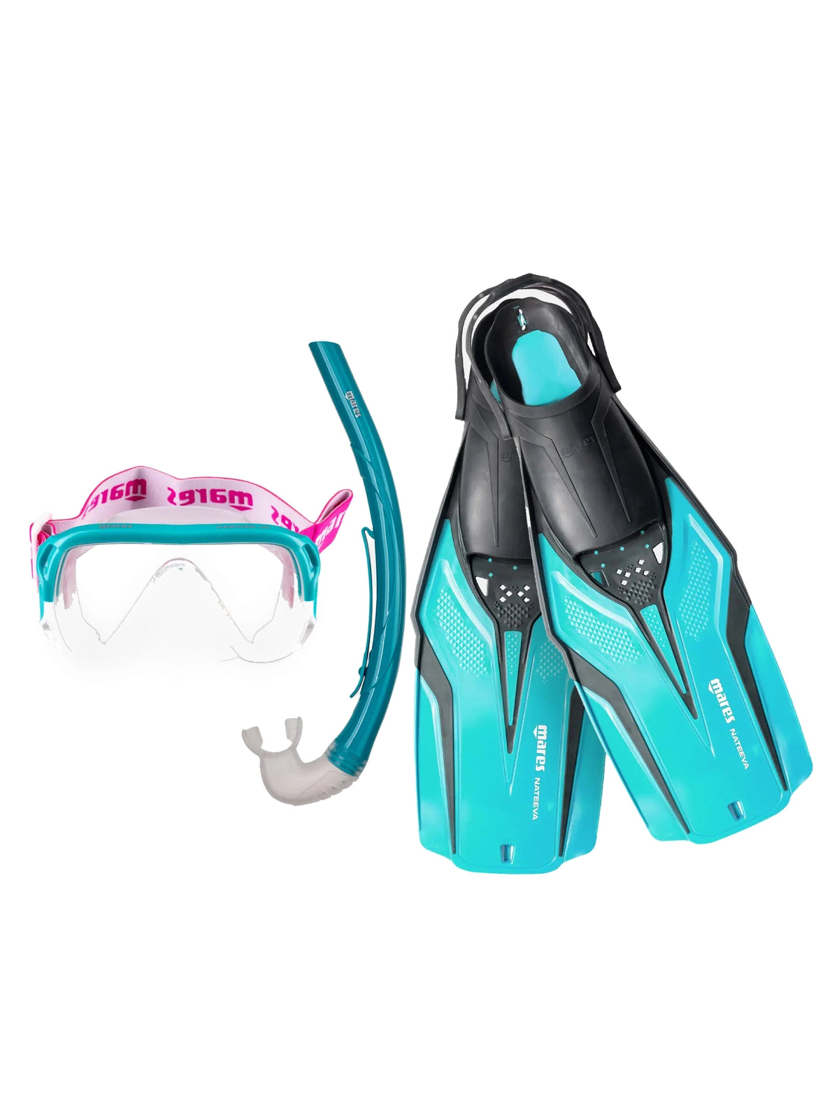 Mares Nateeva Keewee junior snorkelling set in aqua: mask, snorkel and fins