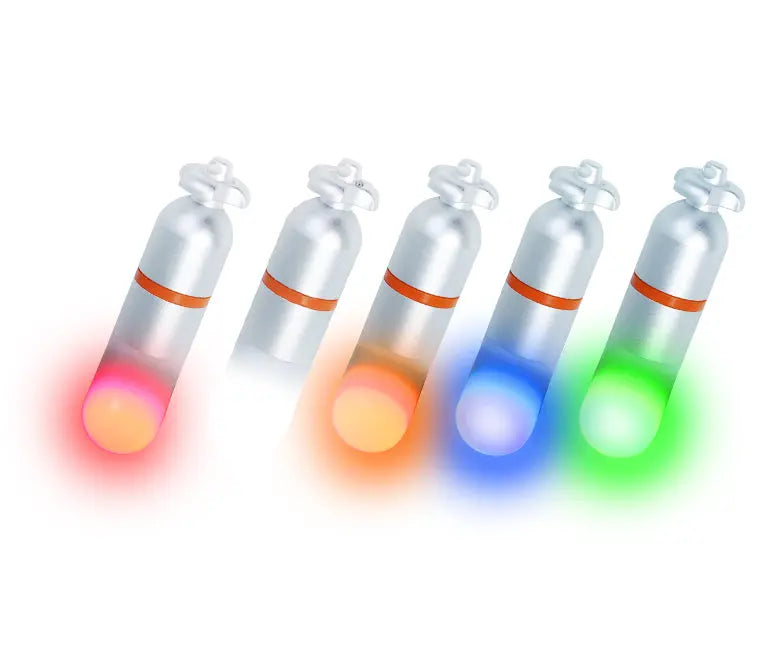 OrcaTorch SD01 Pro beacon in white on its lanyard, showing the orange band