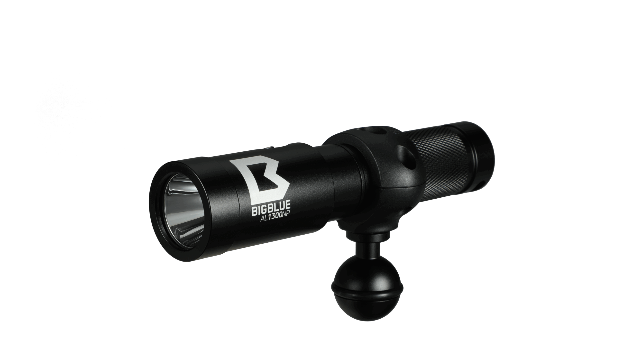 BigBlue NP ball joint connector fitted to a compact dive light