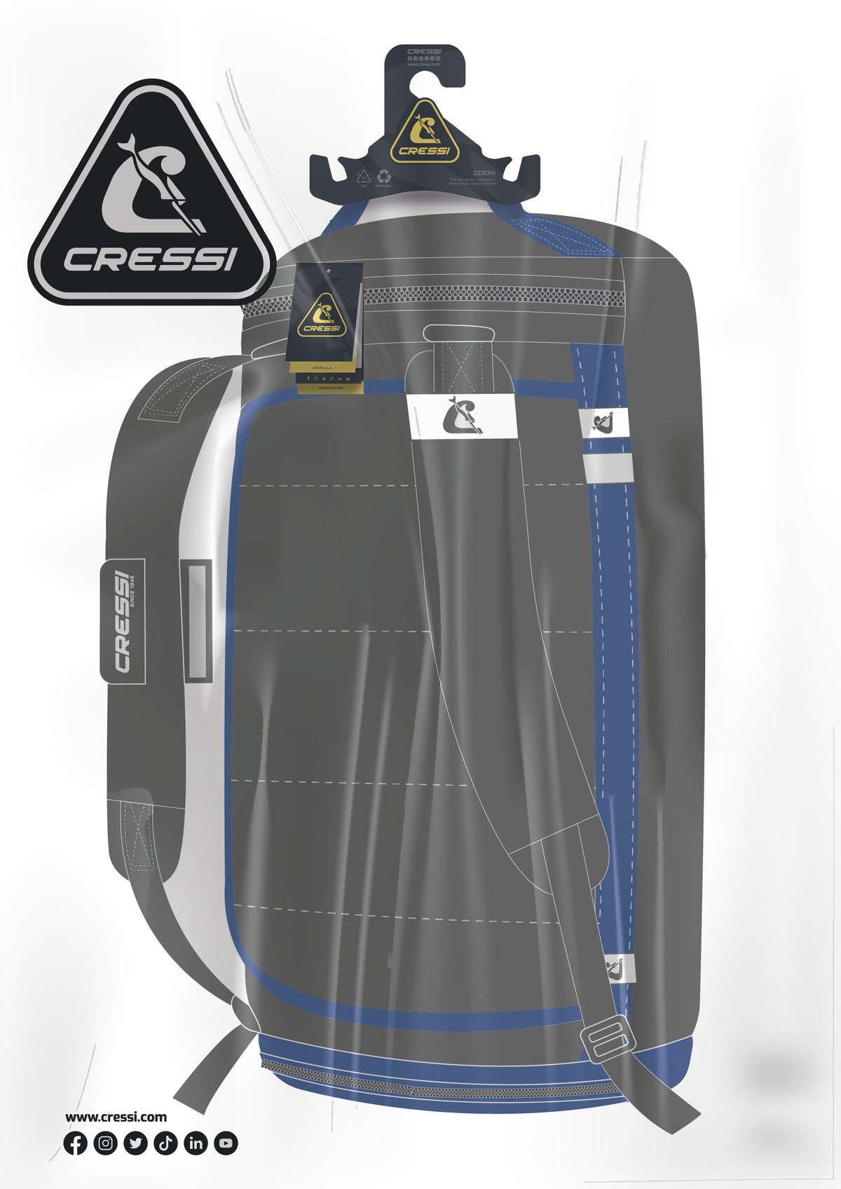 Packaged Walrus duffel in its printed retail sleeve with the Cressi logo