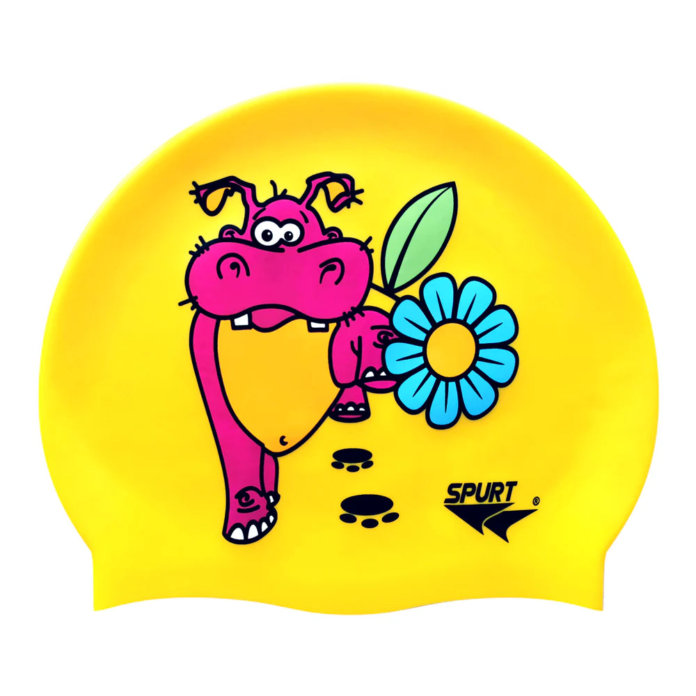 Hippo with Flower Junior Silicone Swim Cap
