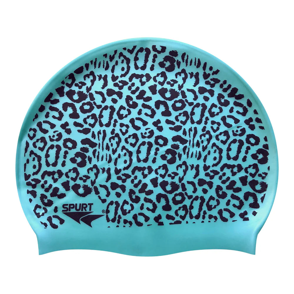 Leopard Print Aquamarine Silicone Swim Cap