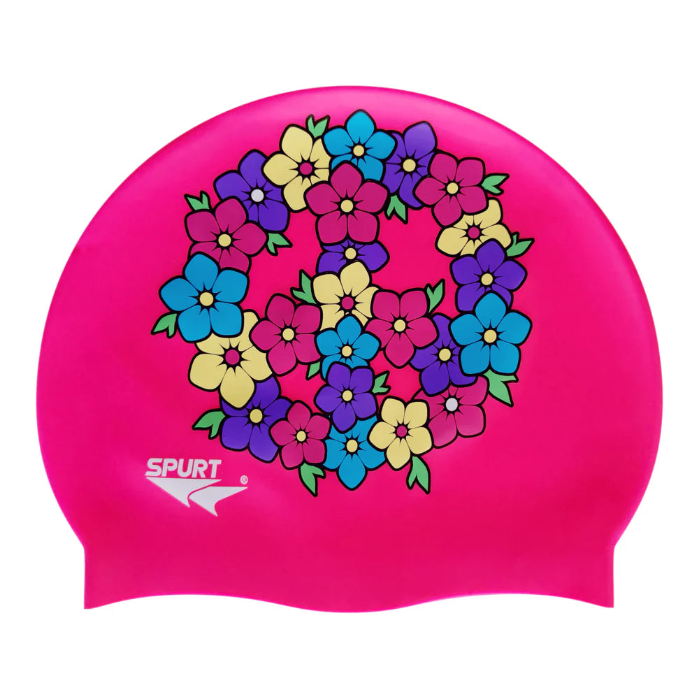 Peace Sign of Flowers Silicone Swim Cap