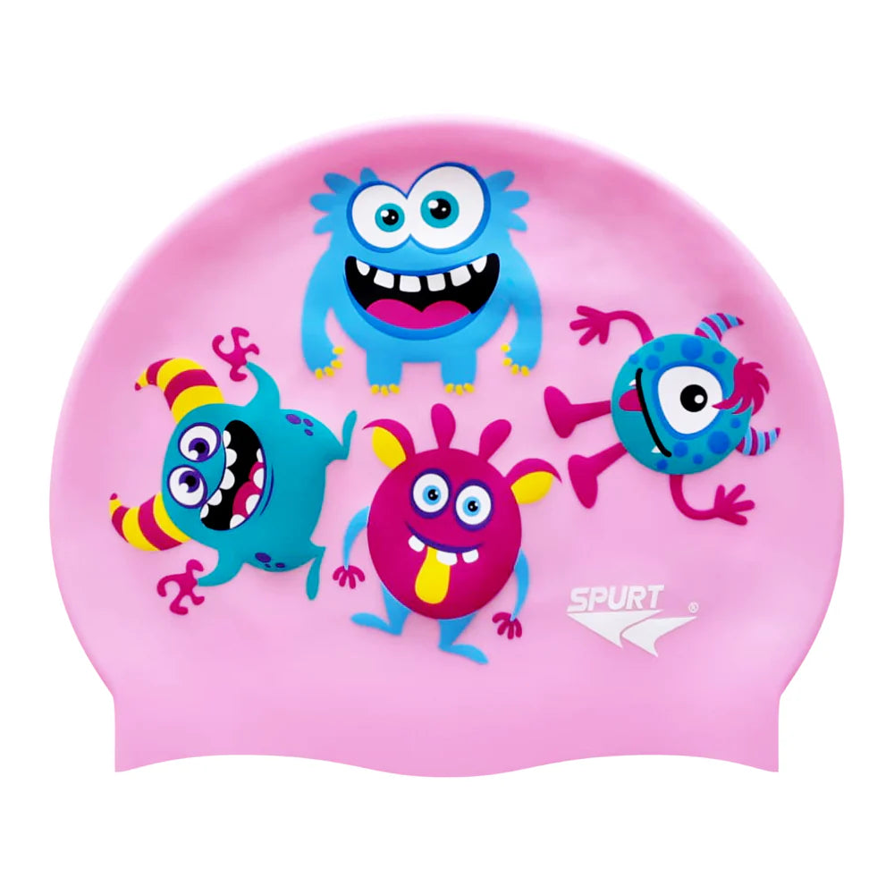 Scattered Cute Monsters Silicone Swim Cap