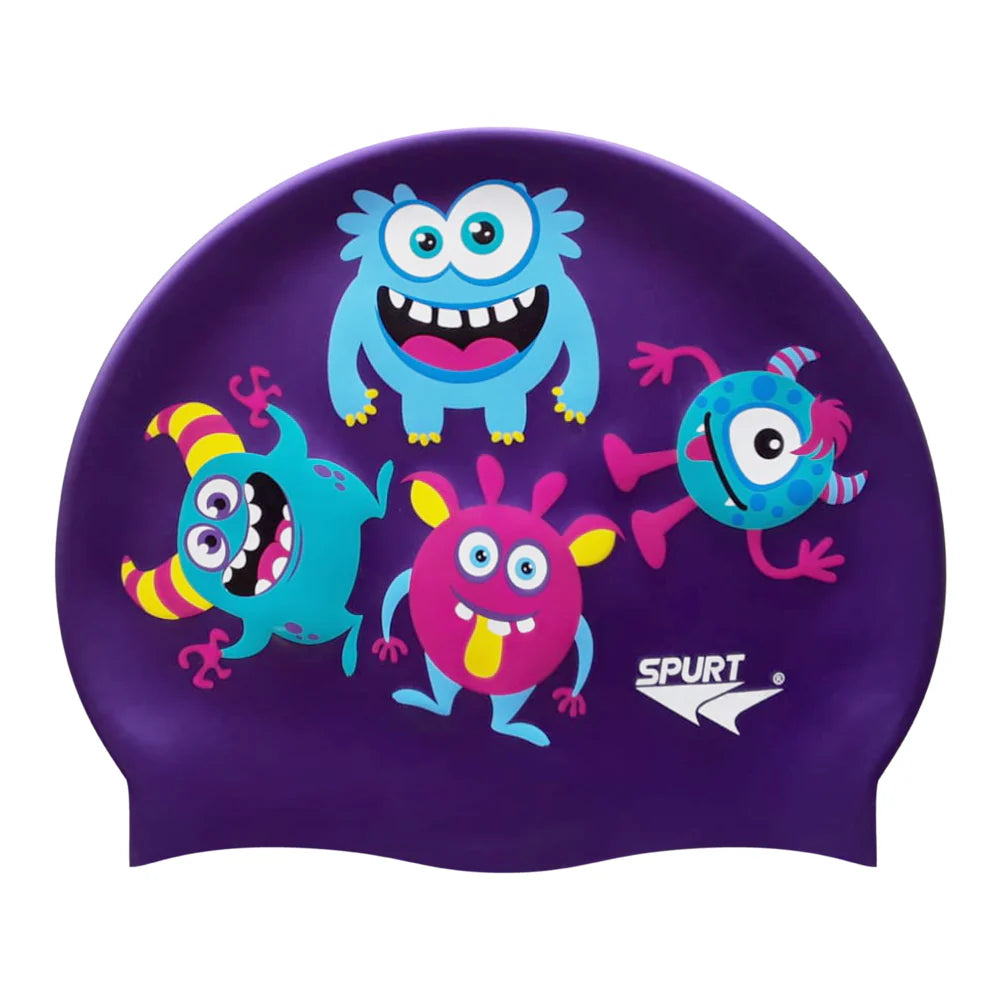 Scattered Cute Monsters Silicone Swim Cap
