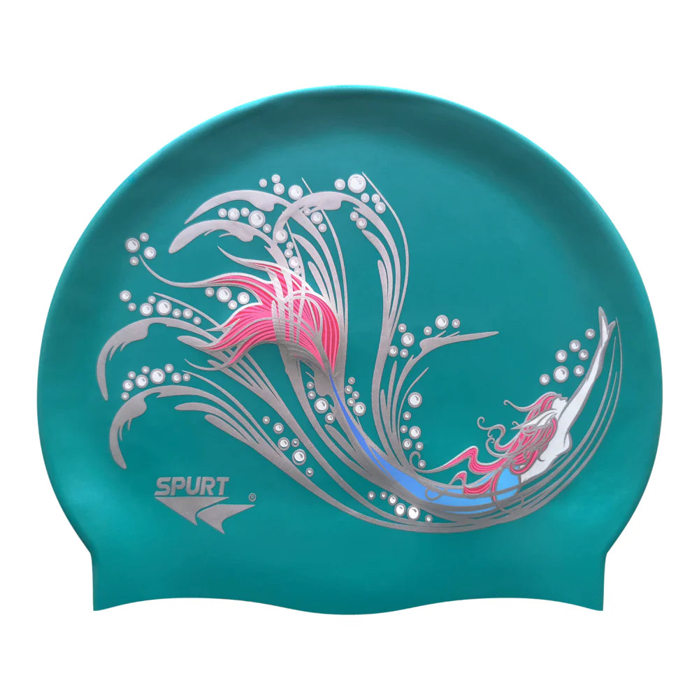 Mermaid in Swirls Silicone Swim Cap