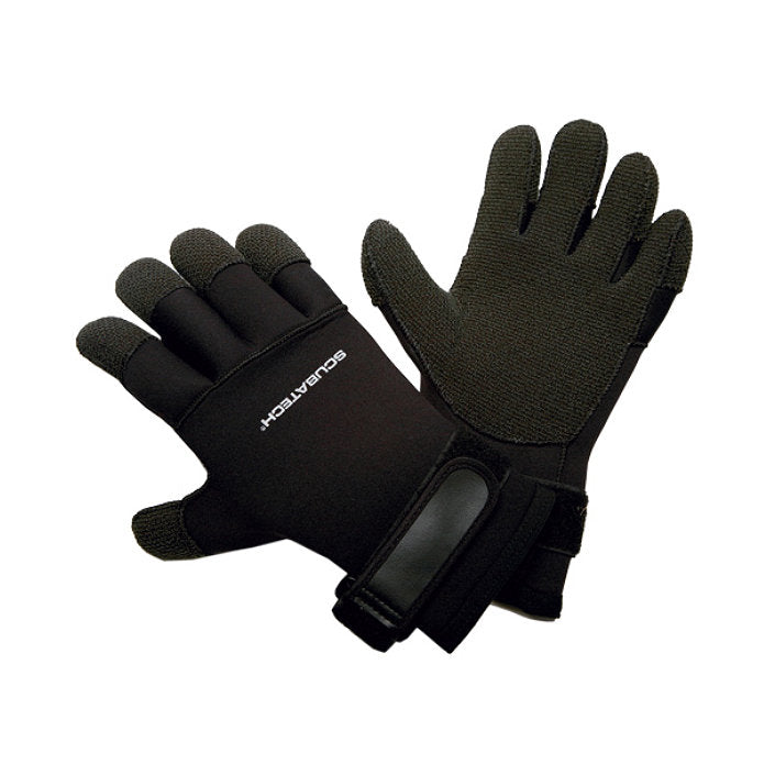 Scubatech 5 mm Kevlar dive gloves in black with the wide Velcro wrist strap