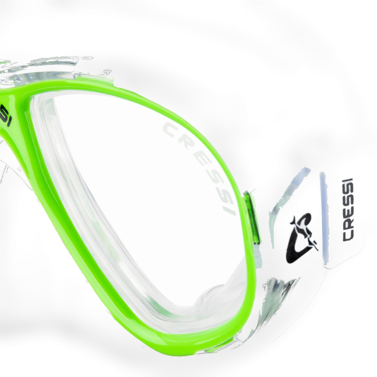 Close-up of the lime green frame around the Perla Junior twin lenses