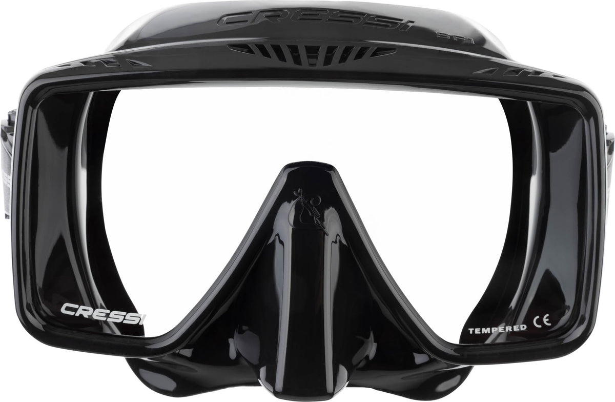 Front view of the frameless SF1 in black with a single tempered lens
