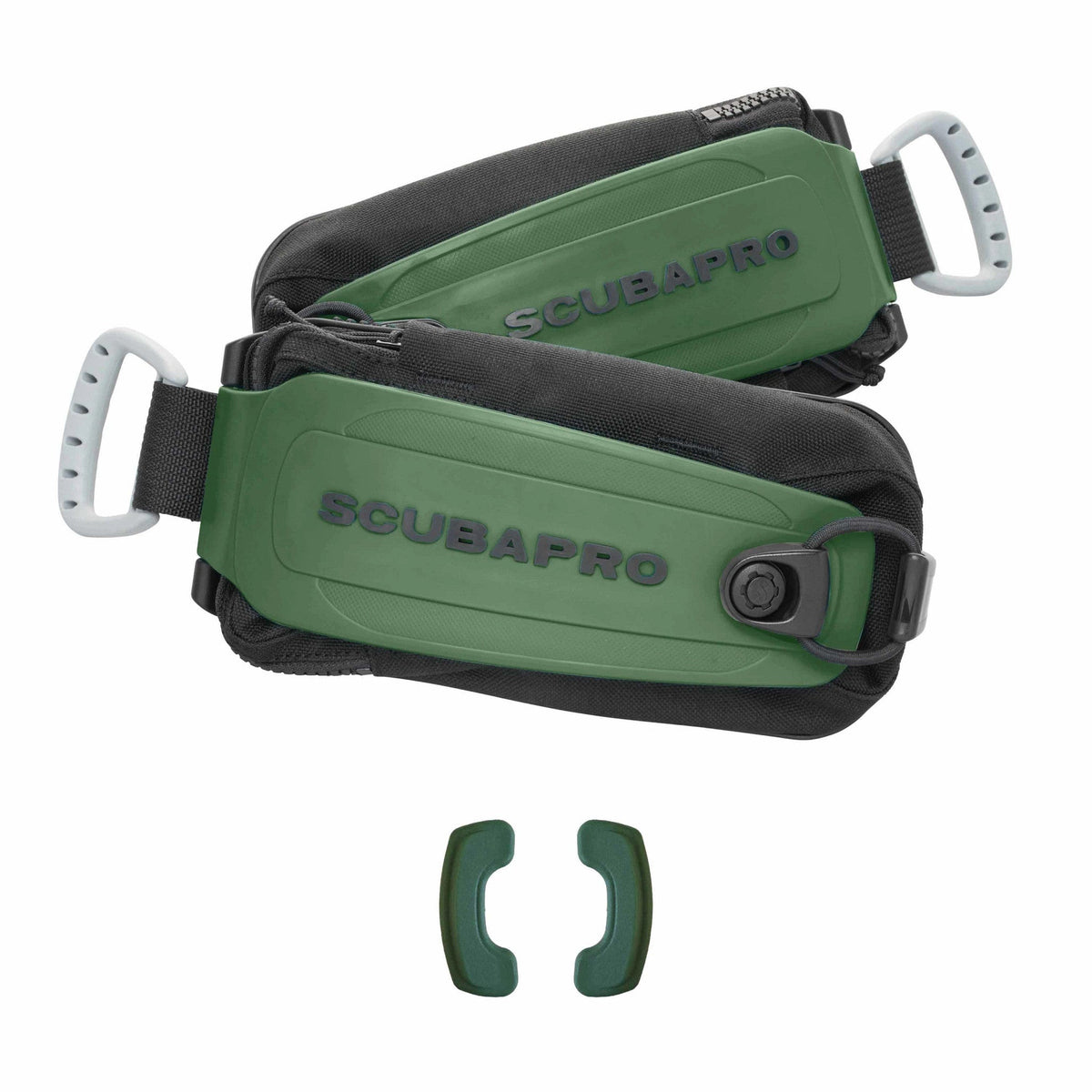 SCUBAPRO Monorail Weight Pocket Set standard in army green, pair with lids