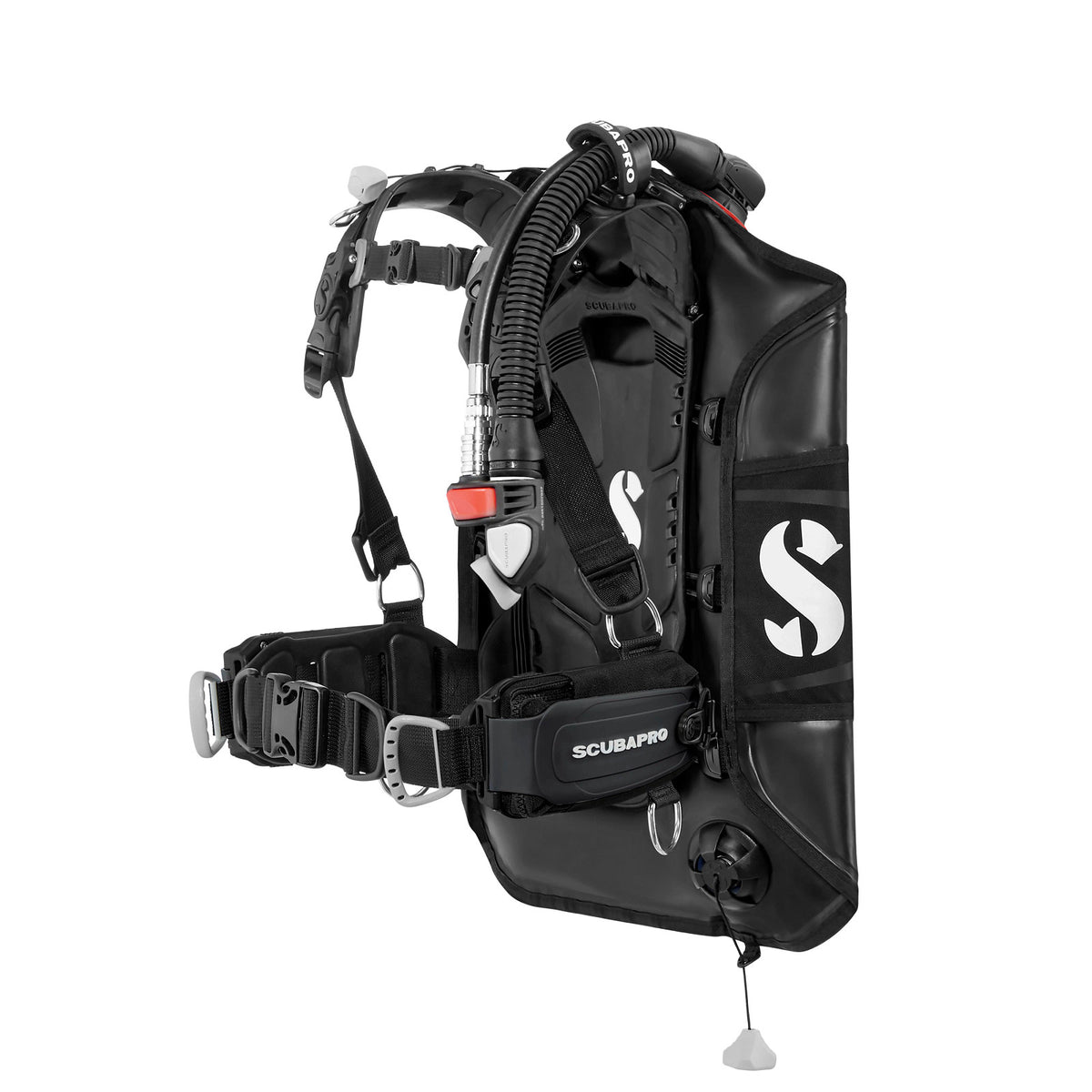 SCUBAPRO Hydros Pro 2 BCD in all black with the Monorail weight pockets fitted