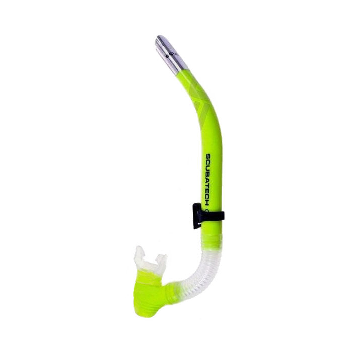 Scubatech SK 02 snorkel in black with purge valve and flexible clear lower section