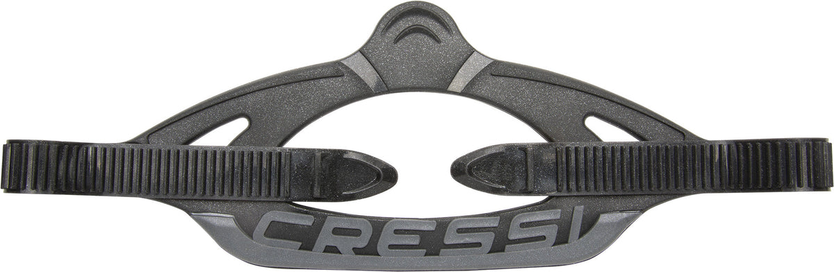 Professional mask strap in black with a yellow moulded Cressi logo panel