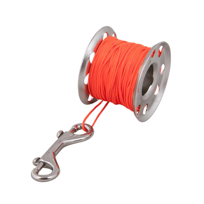 Tecline TEC spool in black coated stainless steel with orange line and double-ender