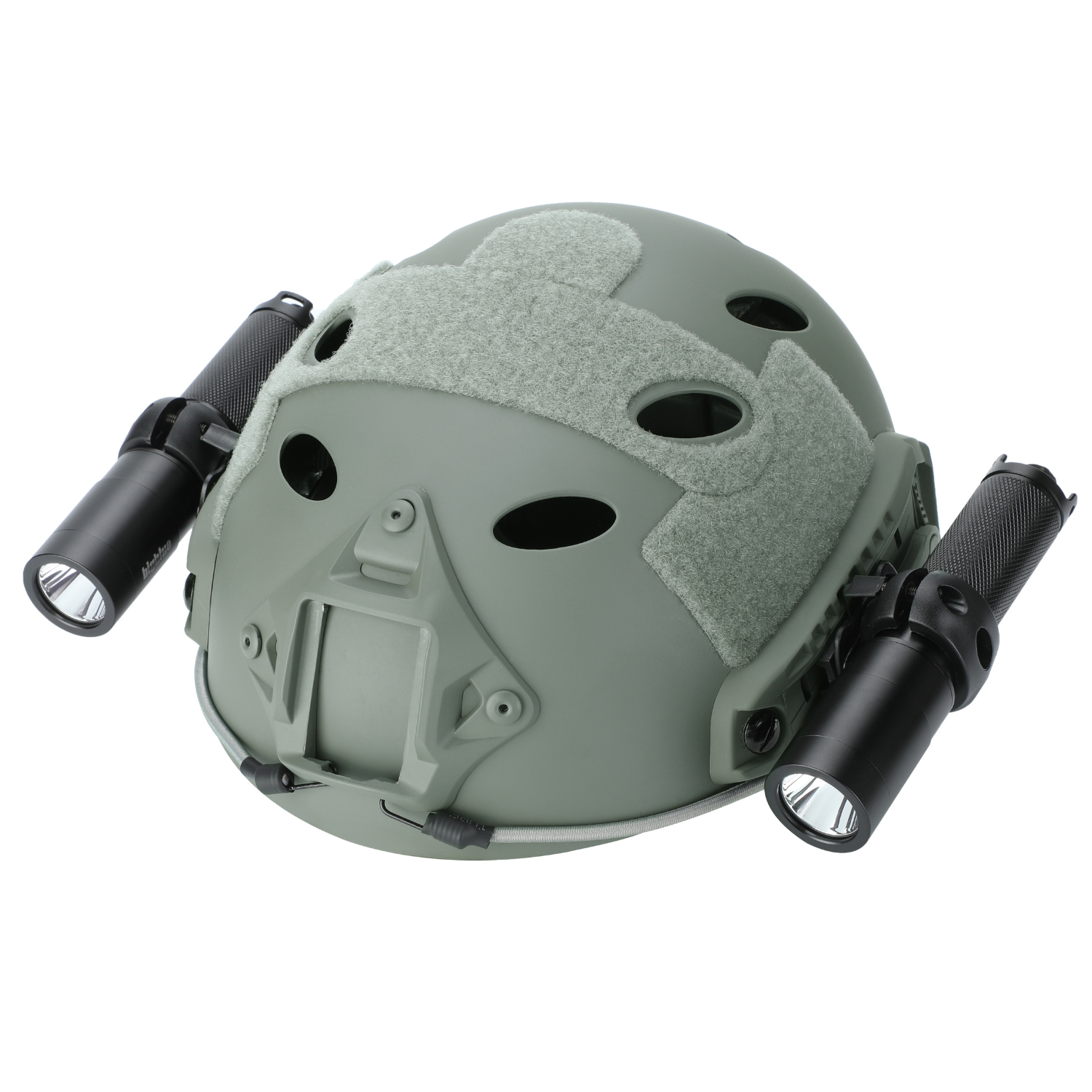 BigBlue helmet light mounts carrying a torch on each side rail