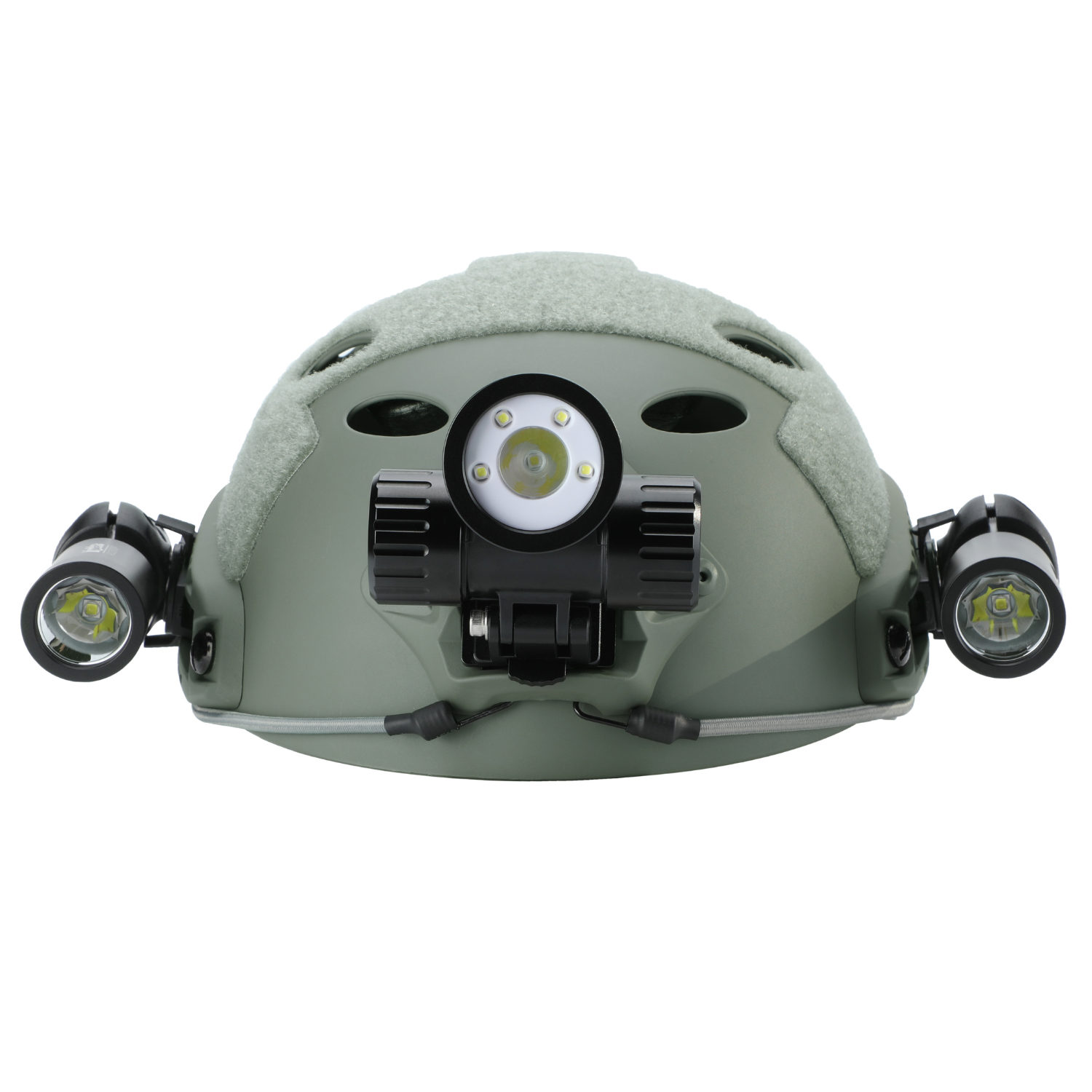 BigBlue helmet head light mount carrying a light centrally with two side lights