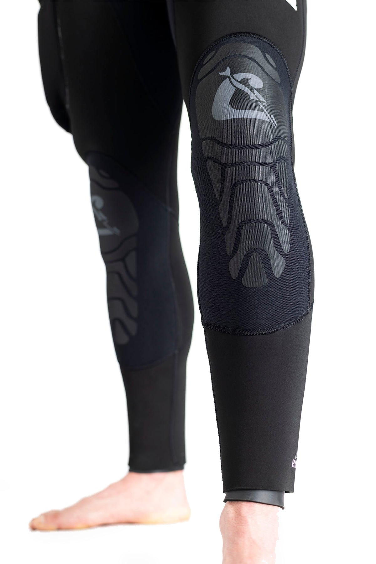 Lower leg of the Ice suit showing the reinforced knee pad and ankle seal