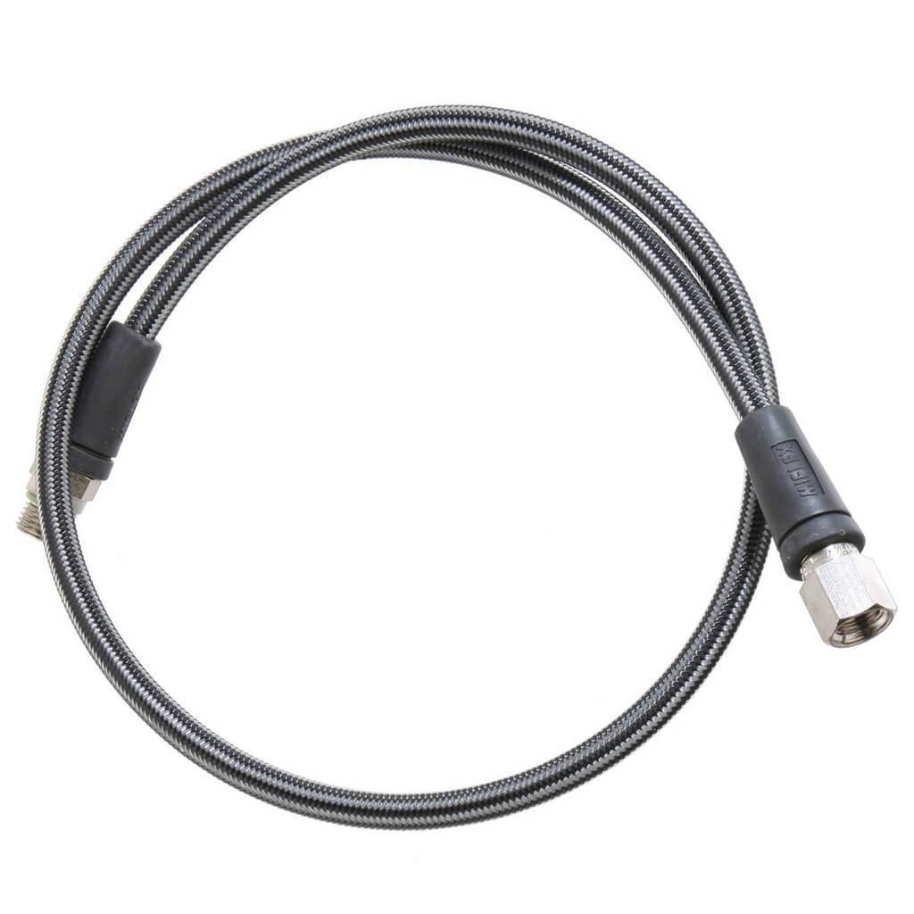Apeks Flexi 800 mm braided high pressure hose, looped, showing the braided outer and end fittings