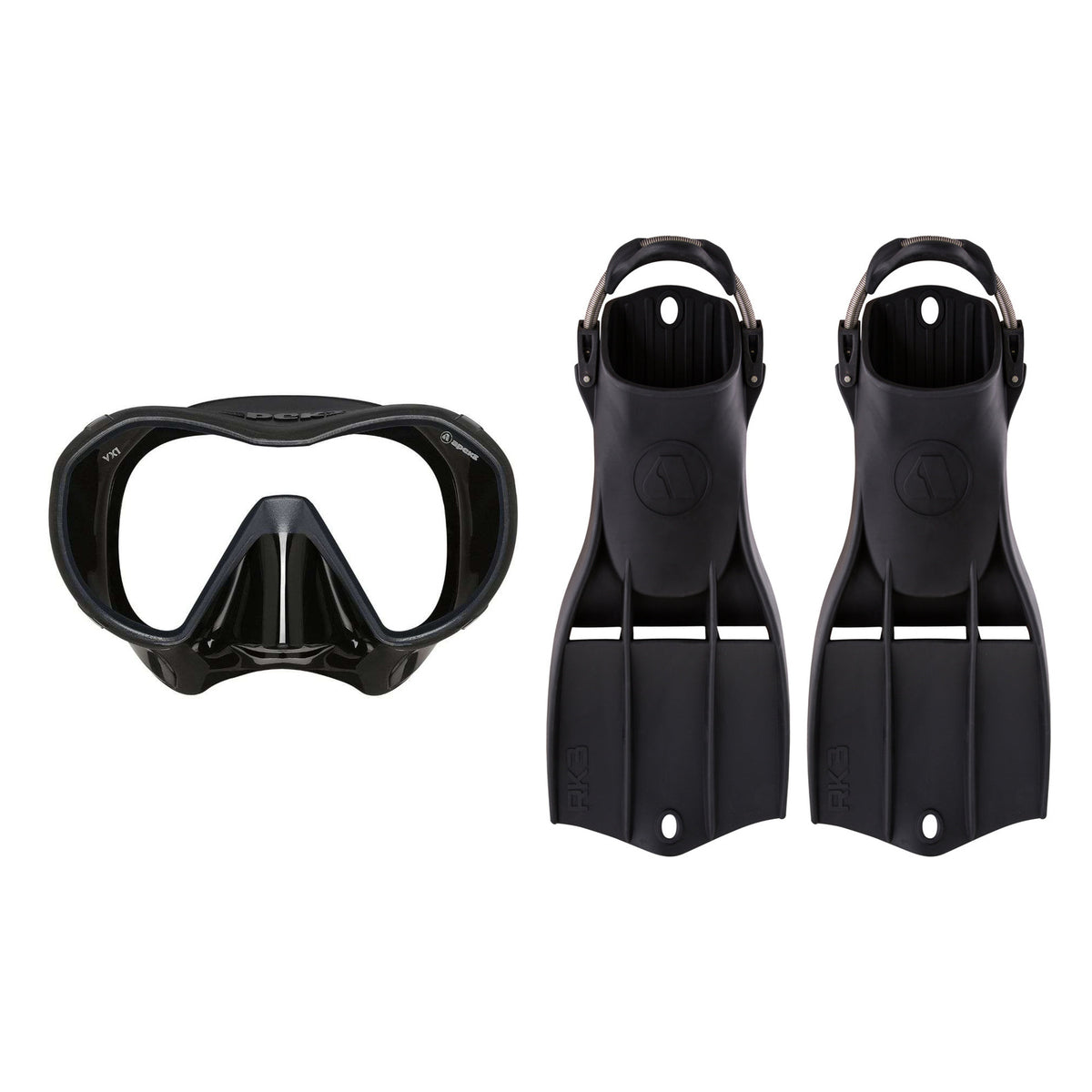 Apeks VX1 mask in black with a clear lens, and RK3 fins in black