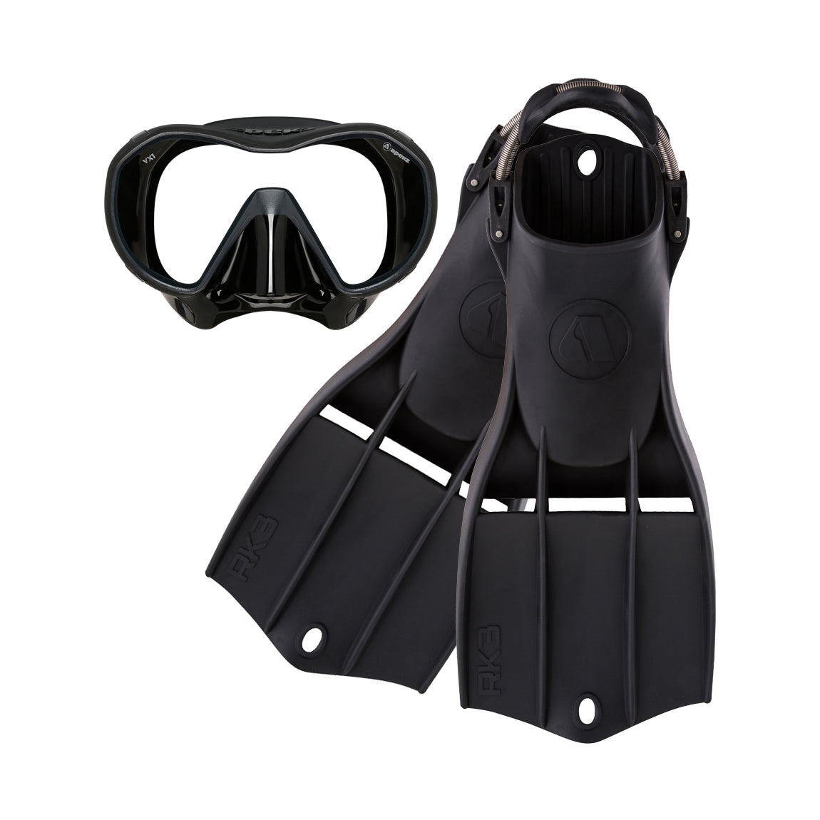Apeks VX1 mask and RK3 fins in black