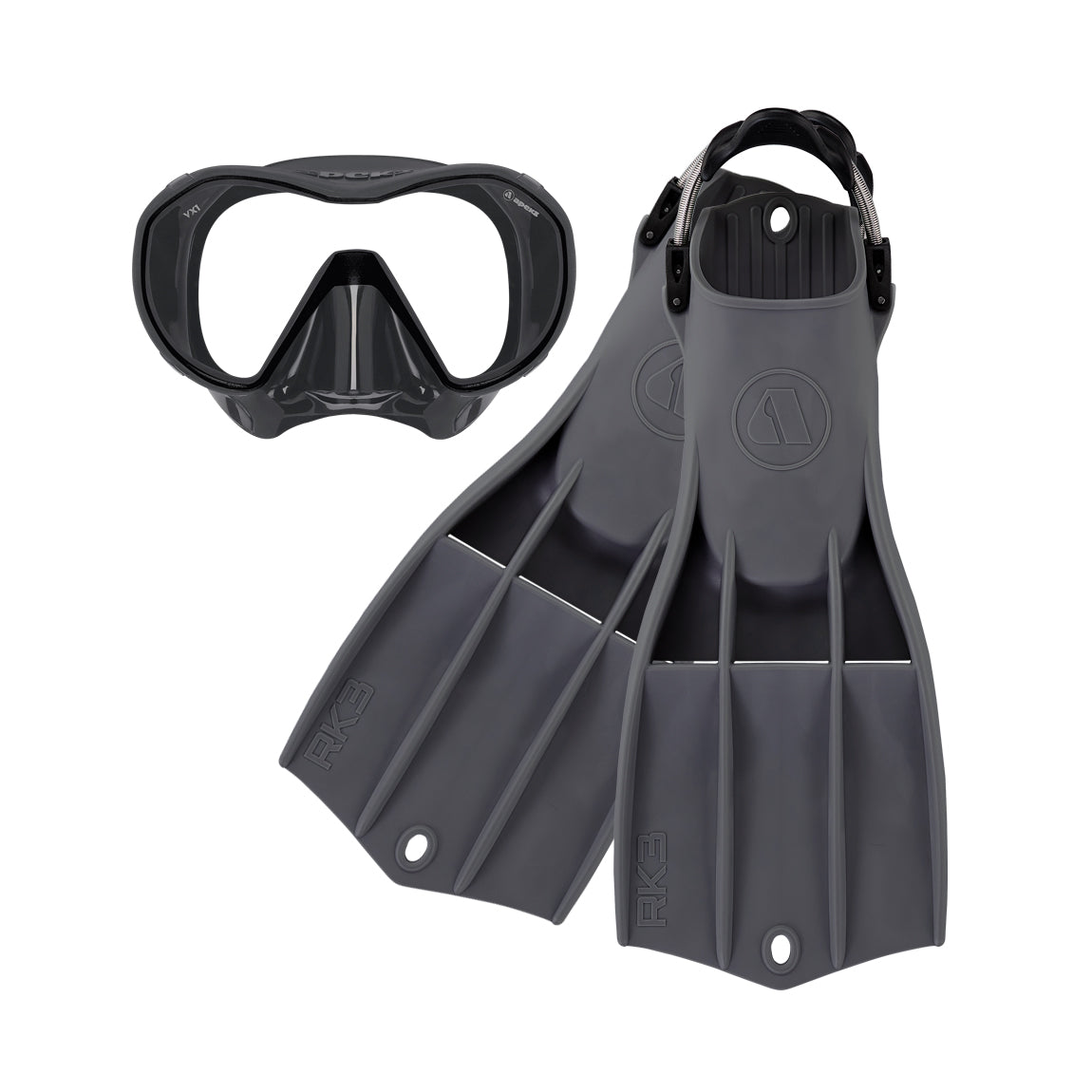 Apeks VX1 mask and RK3 HD fins in dark grey