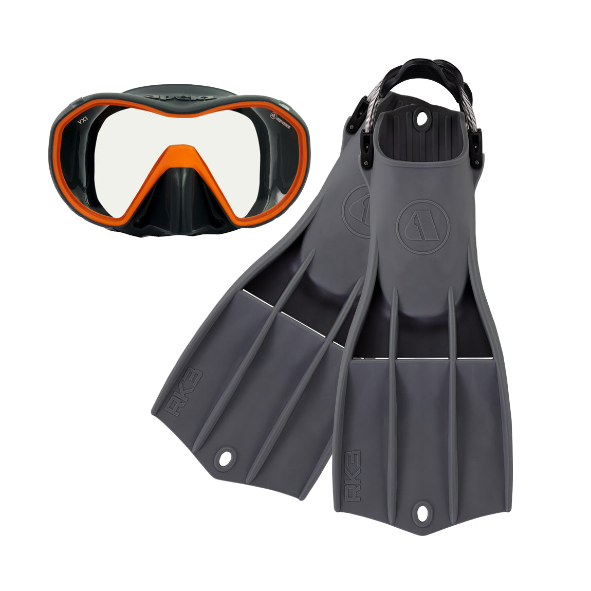 Apeks VX1 mask and RK3 HD fins in dark grey