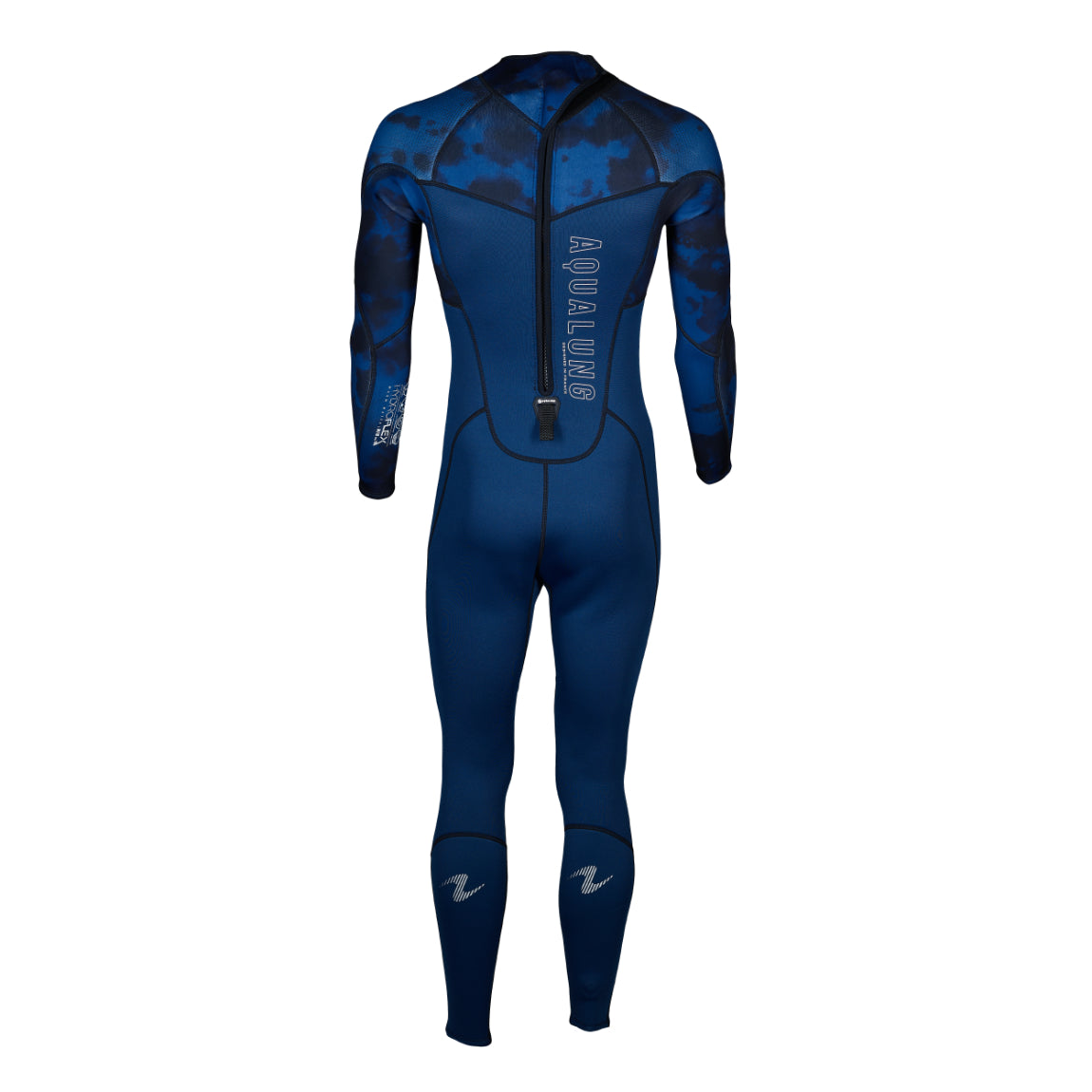 Aqua Lung Hydroflex 3 mm men's full wetsuit in navy with a blue print on the shoulders and arms, front view