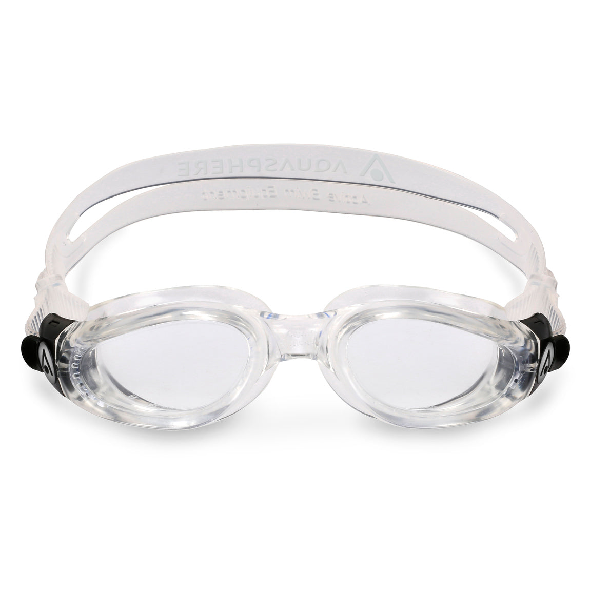 Aquasphere Kaiman swim goggles with clear lens and clear frame, front view
