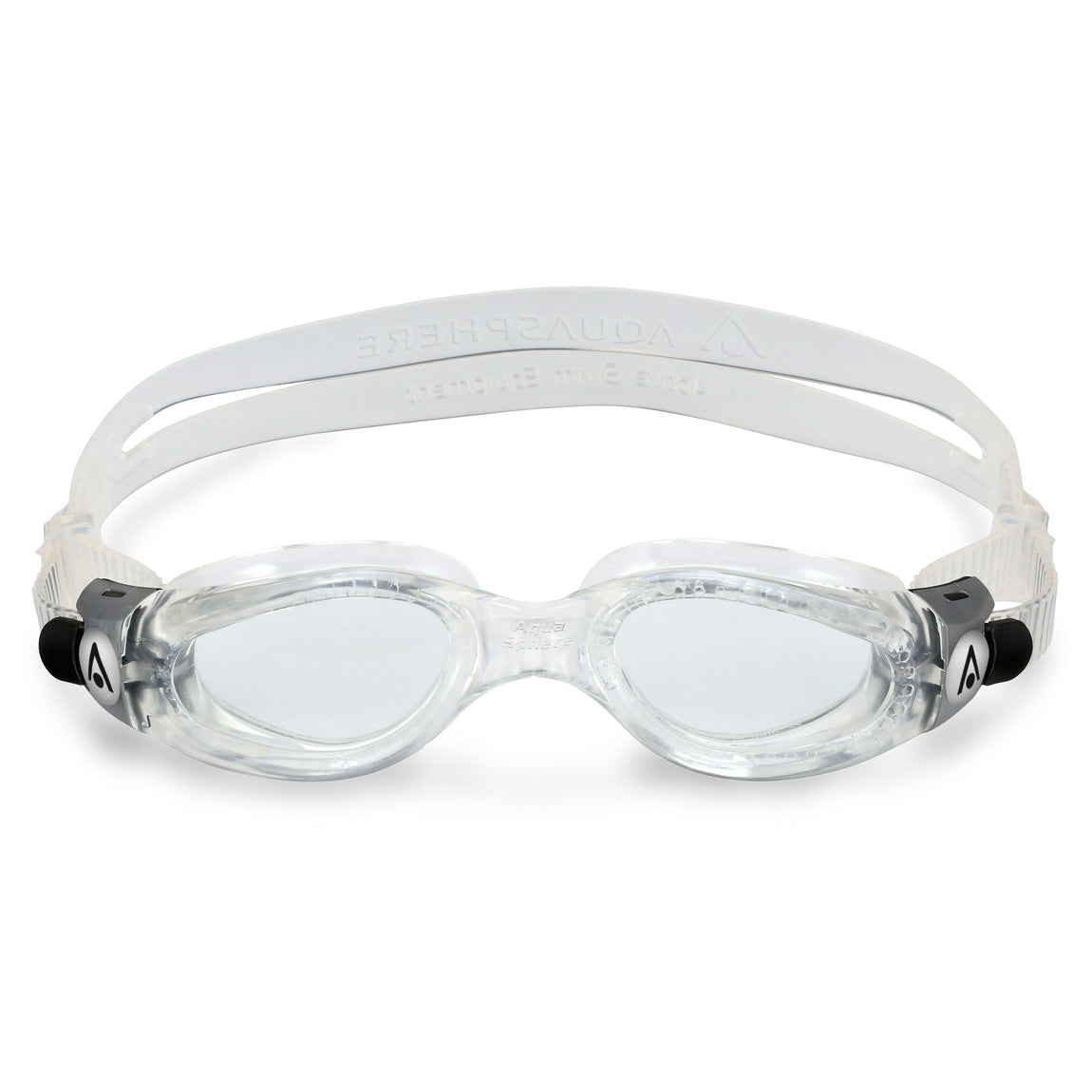 Aquasphere Kaiman Compact swim goggles with clear lens and clear frame, front view