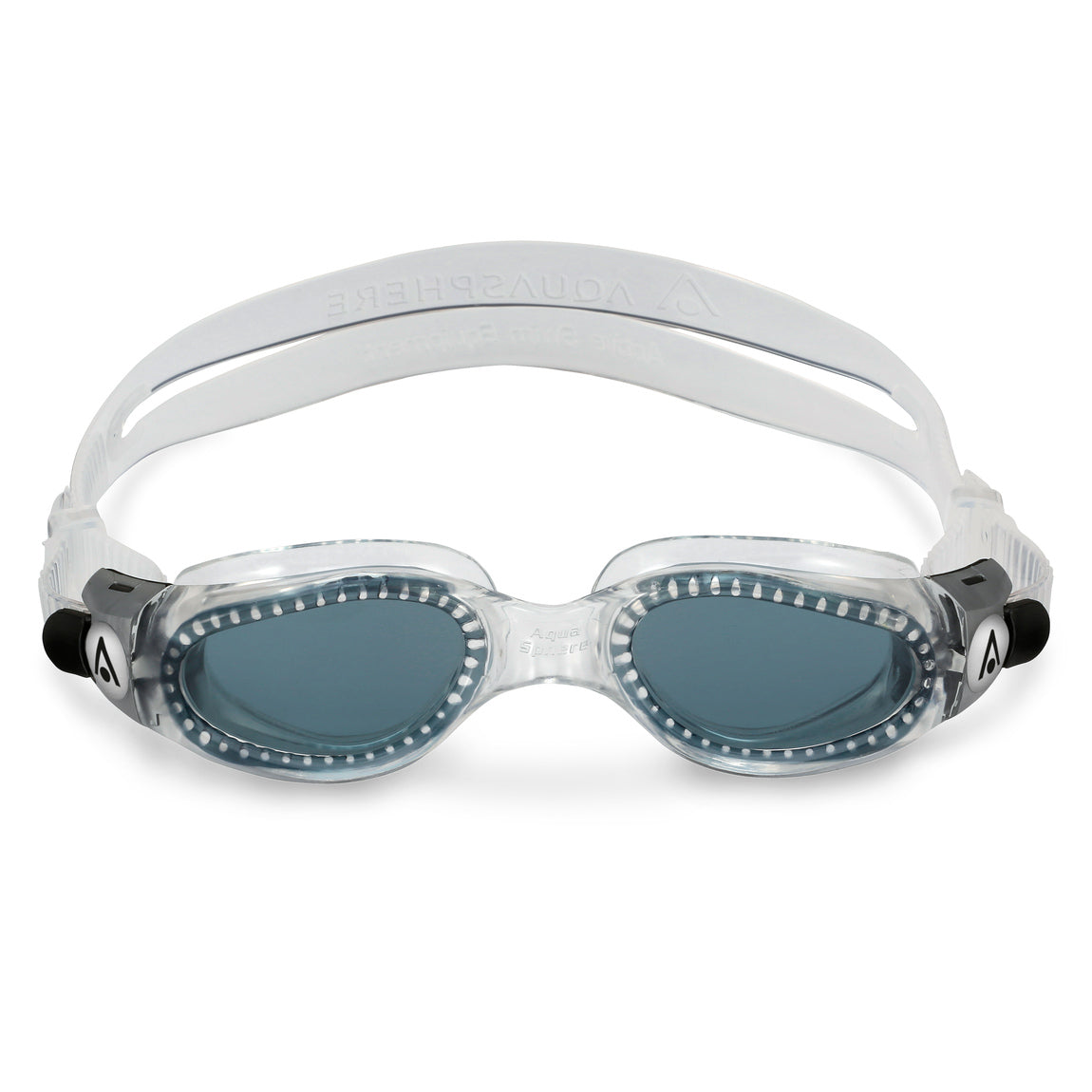 Aquasphere Kaiman Compact swim goggles with smoke lens and clear frame, front view