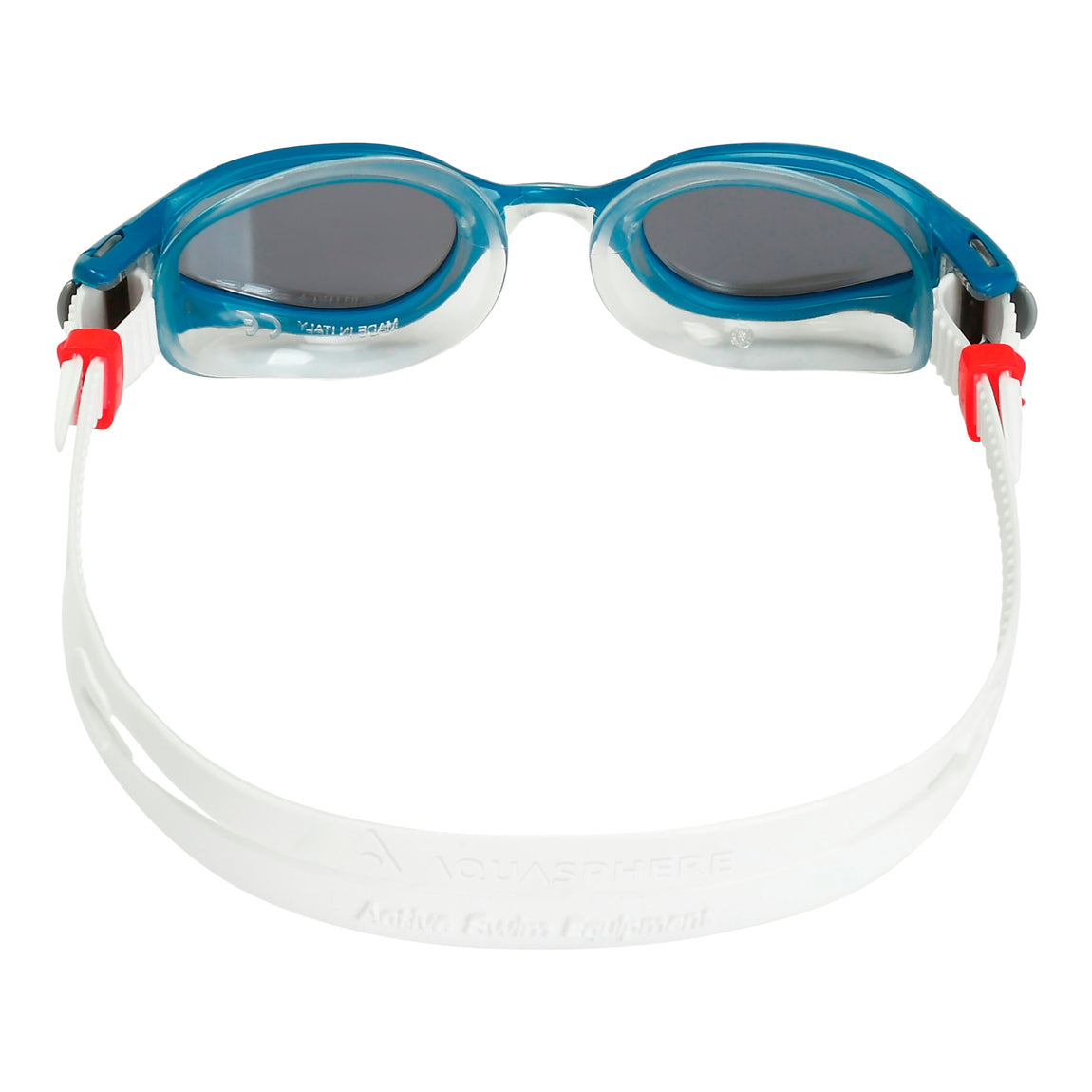 Aquasphere Kaiman Exo swim goggles with silver mirrored lens and petrol frame, front view
