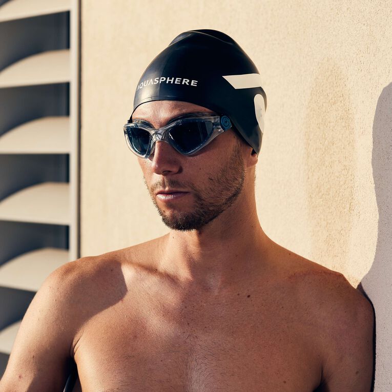 Swimmer wearing Aquasphere Kayenne swim goggles