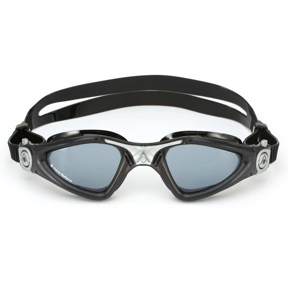 Aquasphere Kayenne swim goggles with smoke lens and black frame, front view