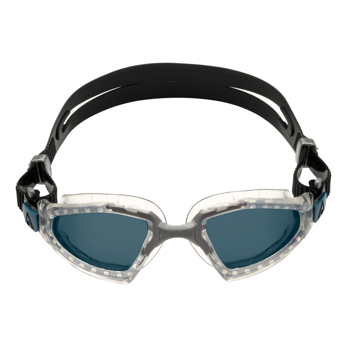 Aquasphere Kayenne Pro swim goggles with smoke lens and clear frame, front view