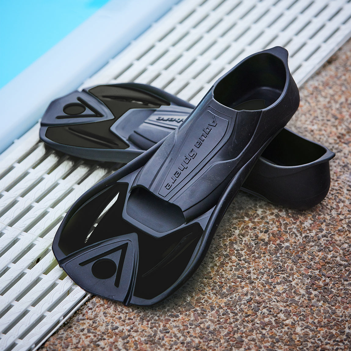 All black Aquasphere Microfin short blade training fin seen from above