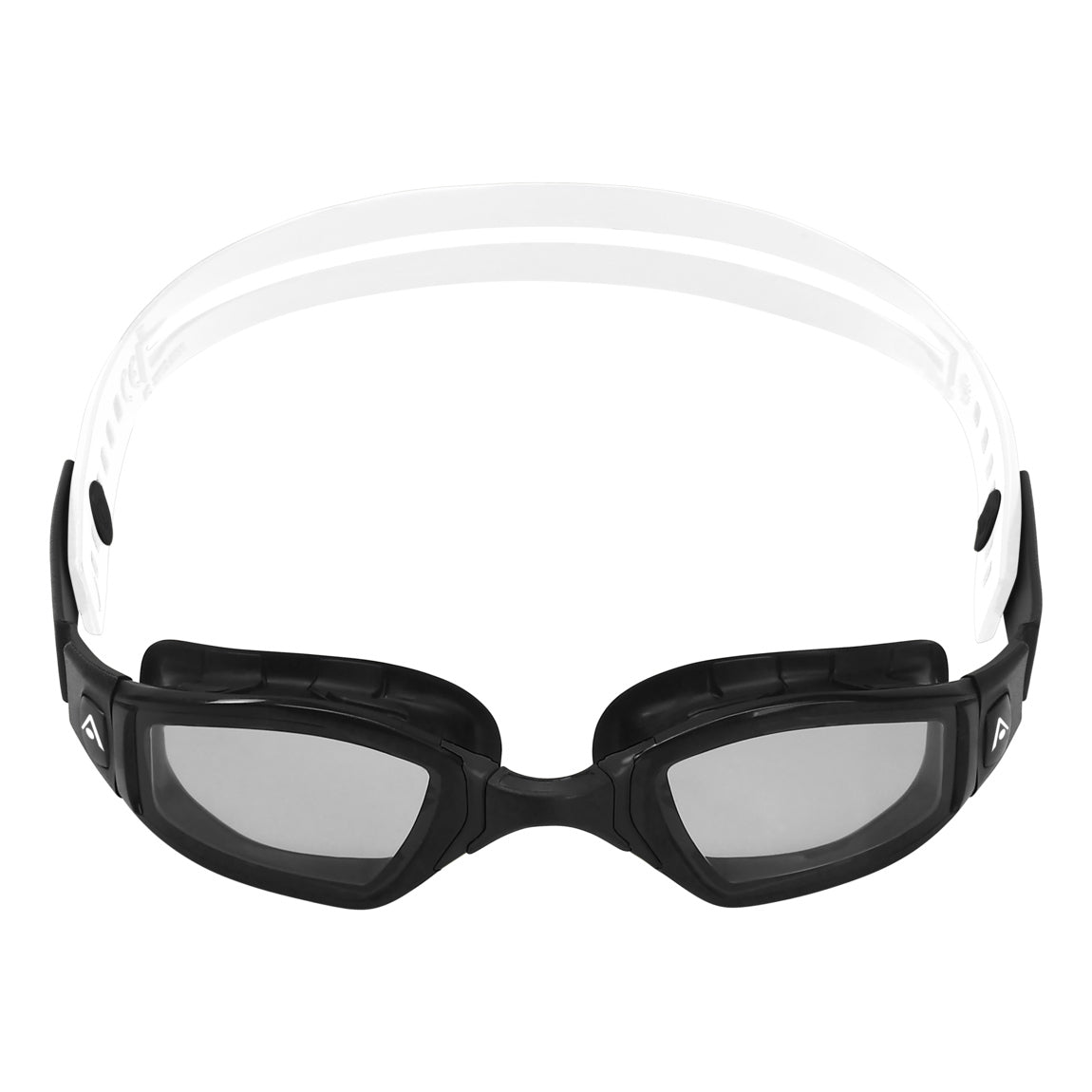 Aquasphere Ninja swim goggles with smoke lens and black and white frame, front view