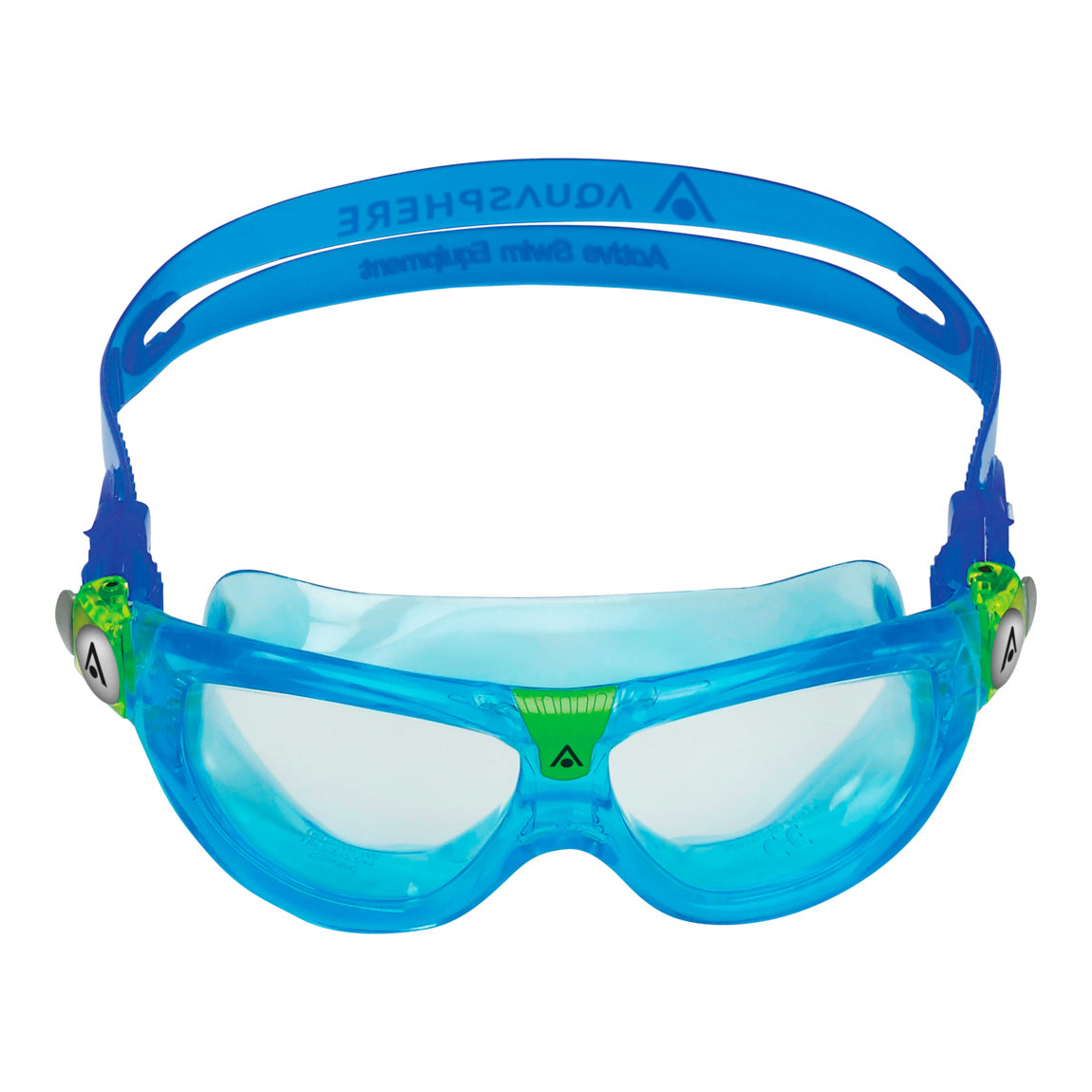 Aquasphere Seal Kid 2 swim mask with clear lens and blue frame, front view