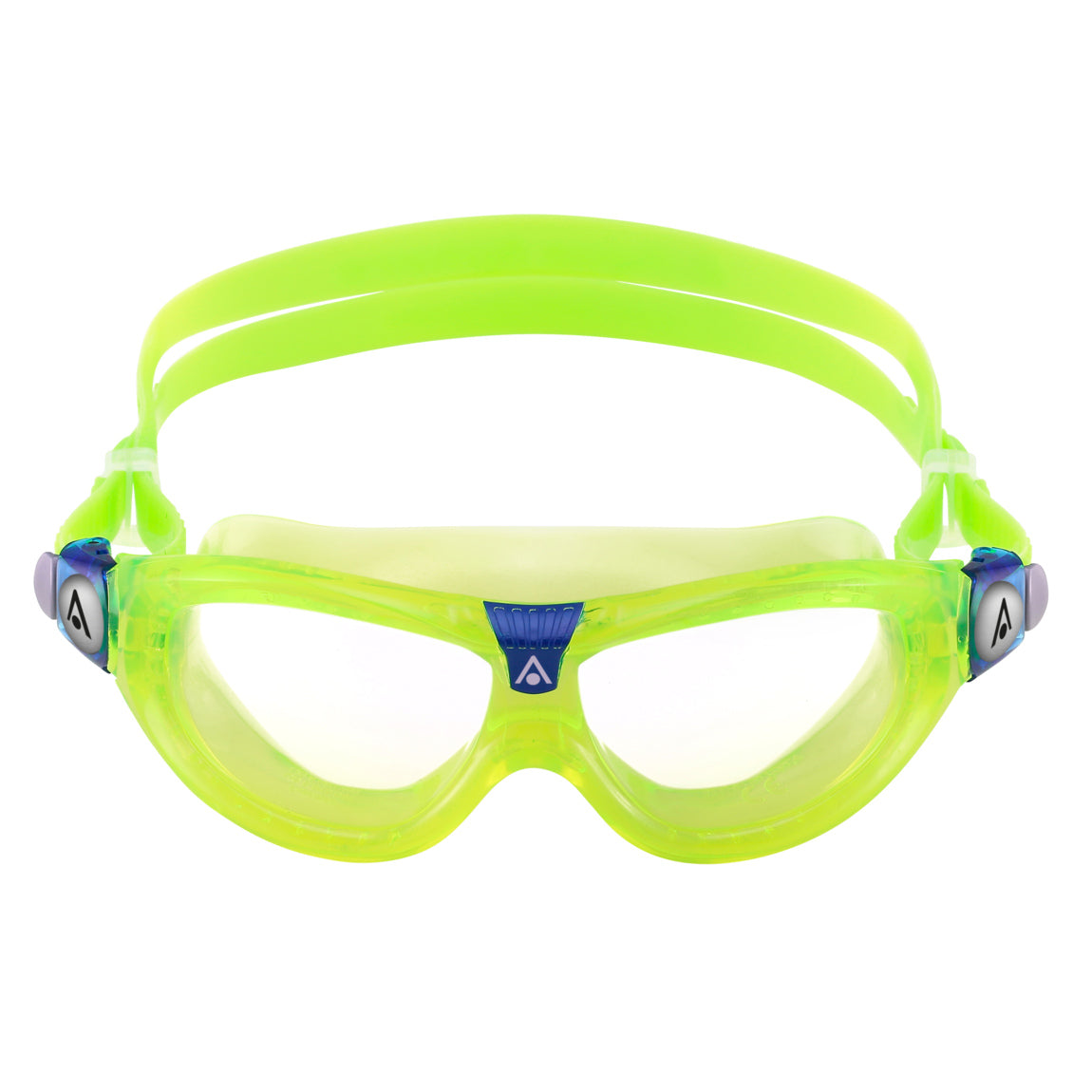 Aquasphere Seal Kid 2 swim mask with clear lens and lime frame, front view