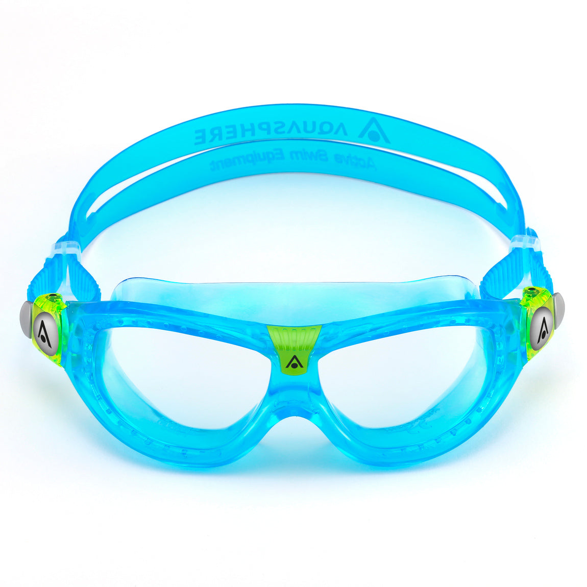 Aquasphere Seal Kid 2 swim mask with clear lens and turquoise frame, front view