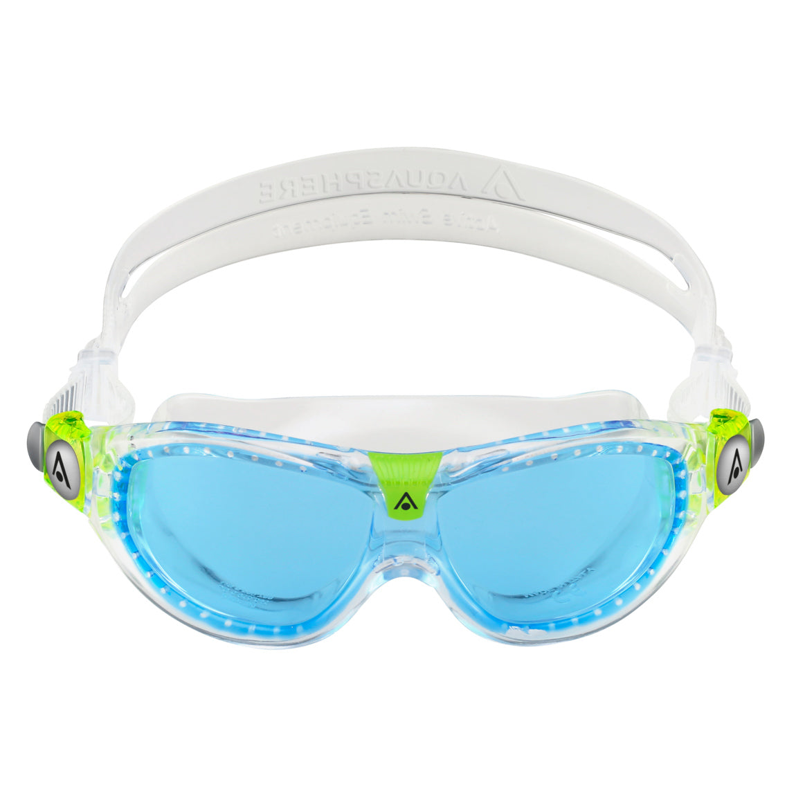 Aquasphere Seal Kid 2 swim mask with blue tinted lens and clear frame, front view
