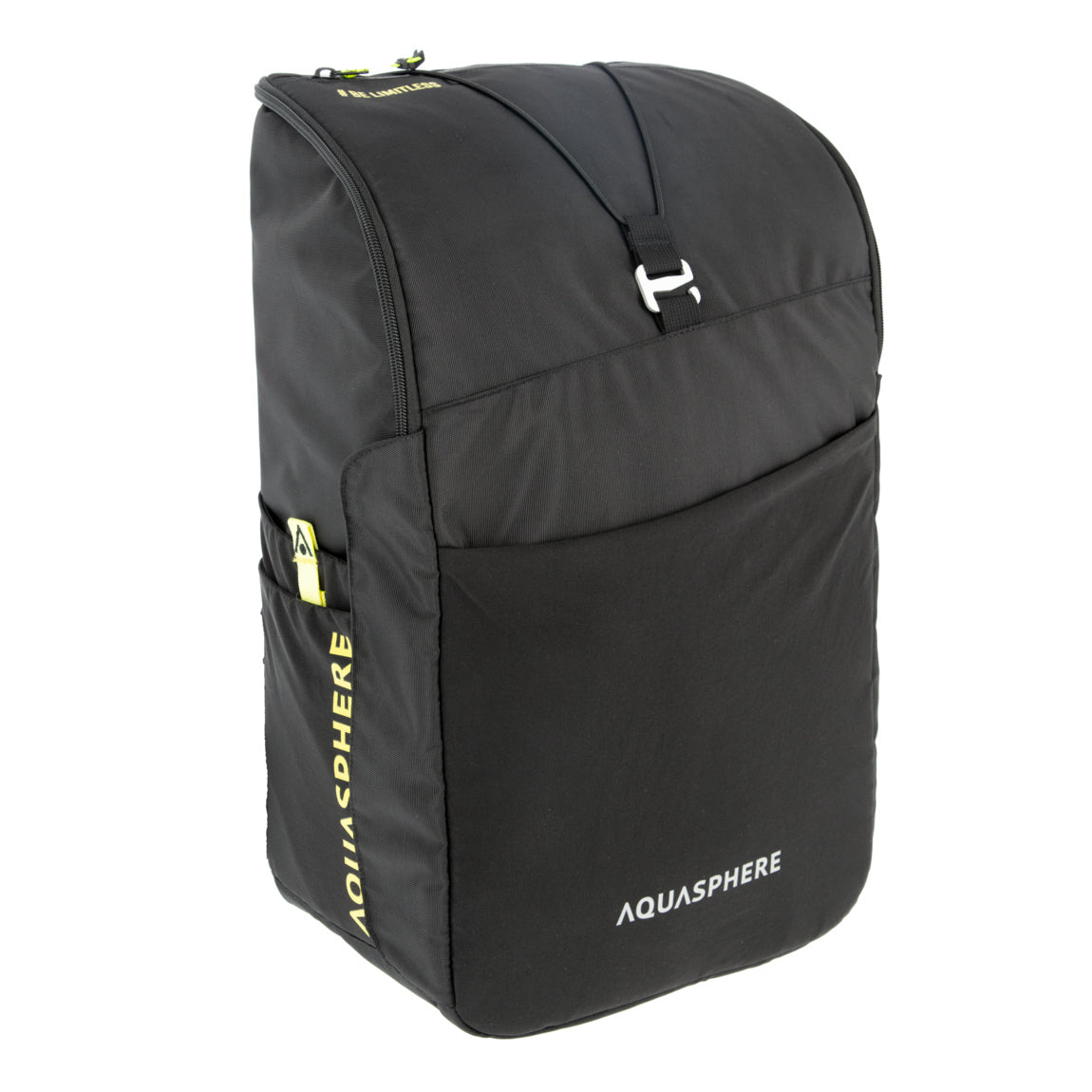 Aquasphere Transition Backpack 35L in black from the front, standing upright