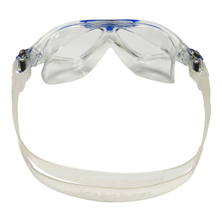Aquasphere Vista Junior swim mask with clear lens and blue frame, front view