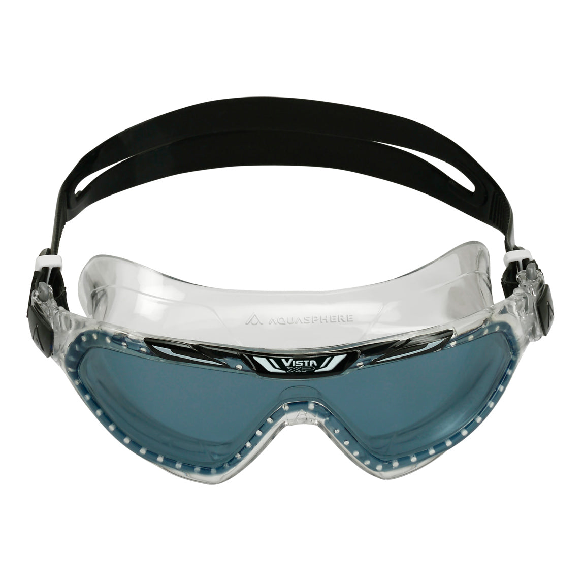Aquasphere Vista XP swim mask with smoke lens and black frame, front view