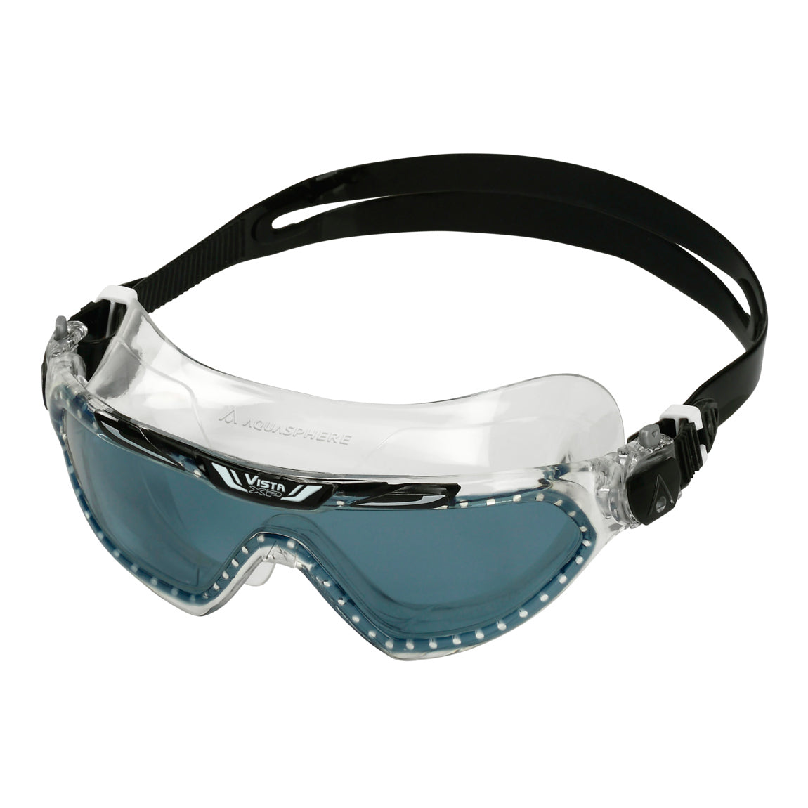 Aquasphere Vista XP swim mask with smoke lens and black frame, second angled view